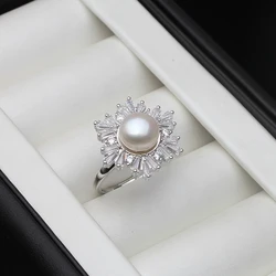 Wedding Real Silver 925 Pearl Ring Adjustable White Freshwater Pearl Ring Femme Wife Mother Engagement Gift