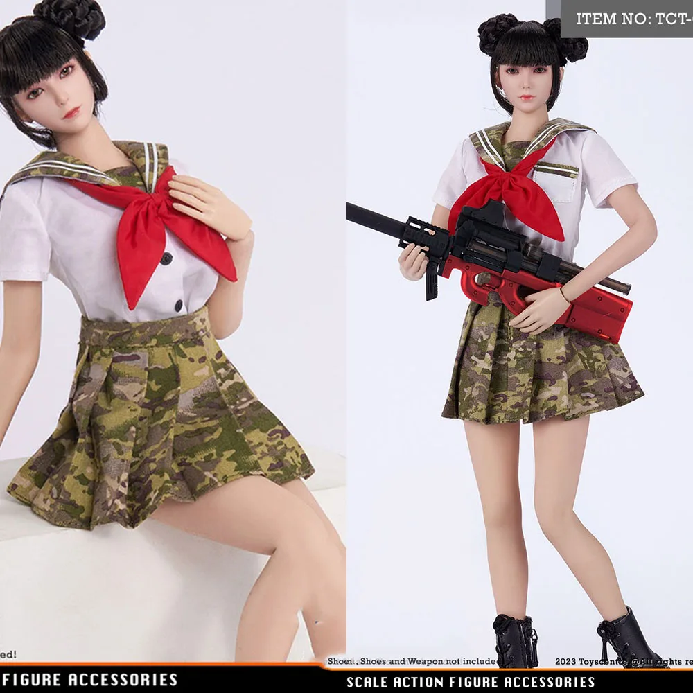 

TCT-031 1/6 Scale Sexy Female Student Jk Uniform Top Camouflage Pleated Skirt Clothes Model Fit 12'' Soldier Action Figure Body