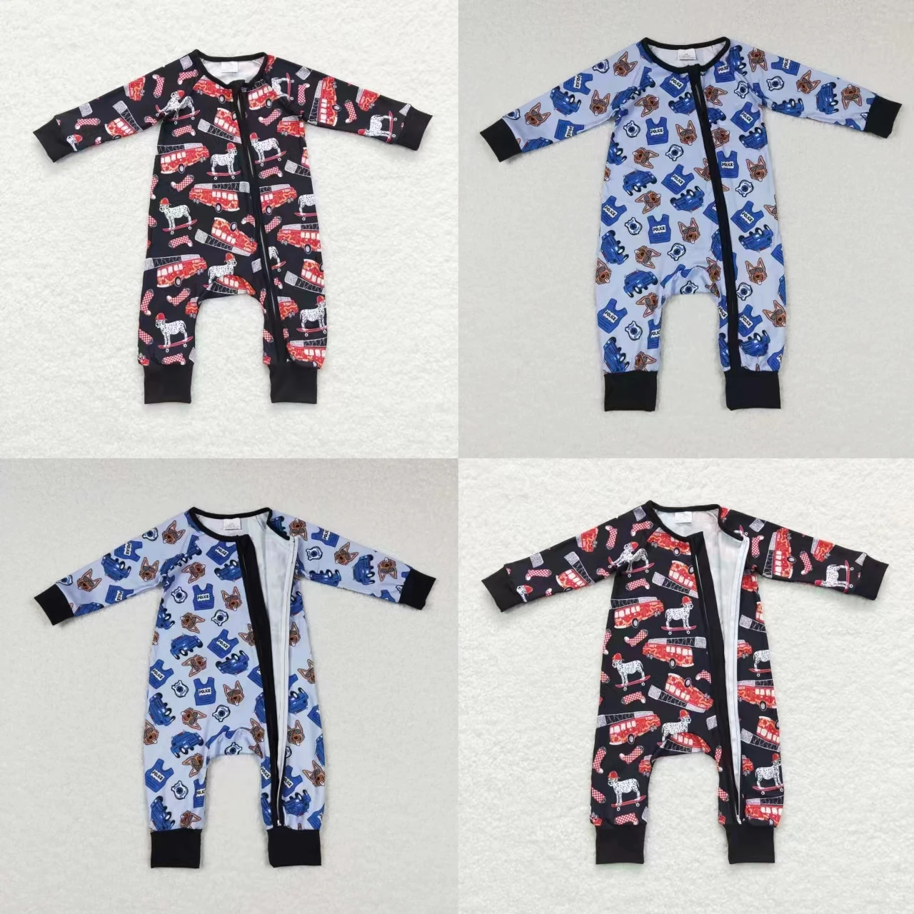 

Wholesale Kids Toddler Long Sleeve Dogs Fire Trucks Romper Clothing Zipper Baby Boy One-piece Newborn Coverall Bodysuit Jumpsuit