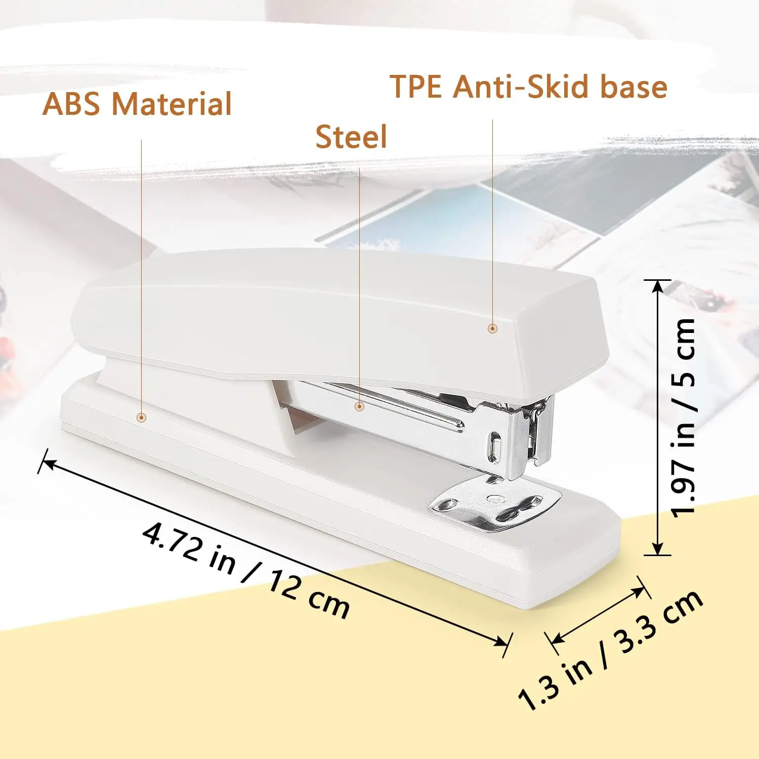 Compact White Desk Stapler, 80 Staples Capacity, Jam-Resistant & Durable for Office and Home Use