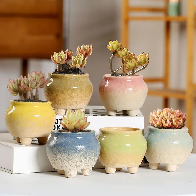 

6Pcs/Set Ceramic Flower Pot Succulent Plant Cactus Flower Pot Home Gardening Supplies Bonsai Potted Flowers Plant Planting Pots