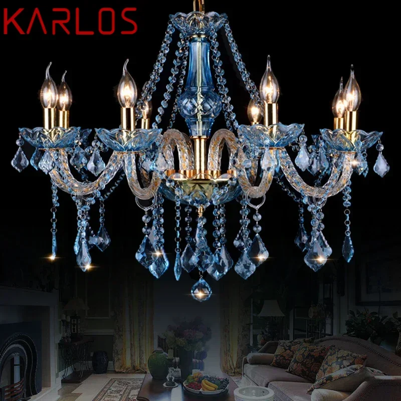 KARLOS European Crystal Pendent Lamp Blue Luxury Living Room Restaurant Bedroom Villa Clothing Store Internet Bar KTV Chandelier