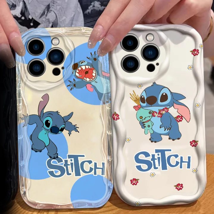 

Disney Cute Stitch Art For Apple iPhone 15 14 13 12 11 XS XR X Pro Max Plus Wave Oil Cover Phone Case