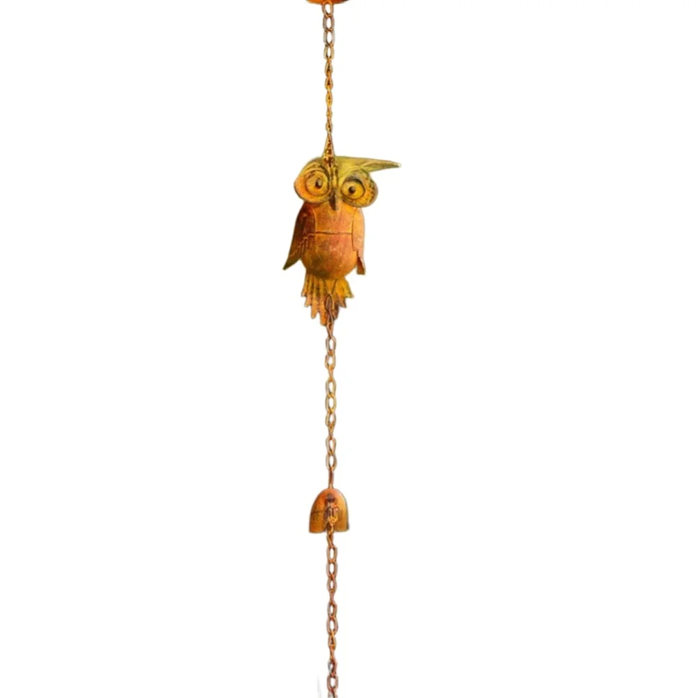 90.5in Metal Rain Chain Featuring Owl Ornament for Garden Rain Drain Iron Outdoor Decor Classical Artistic Design
