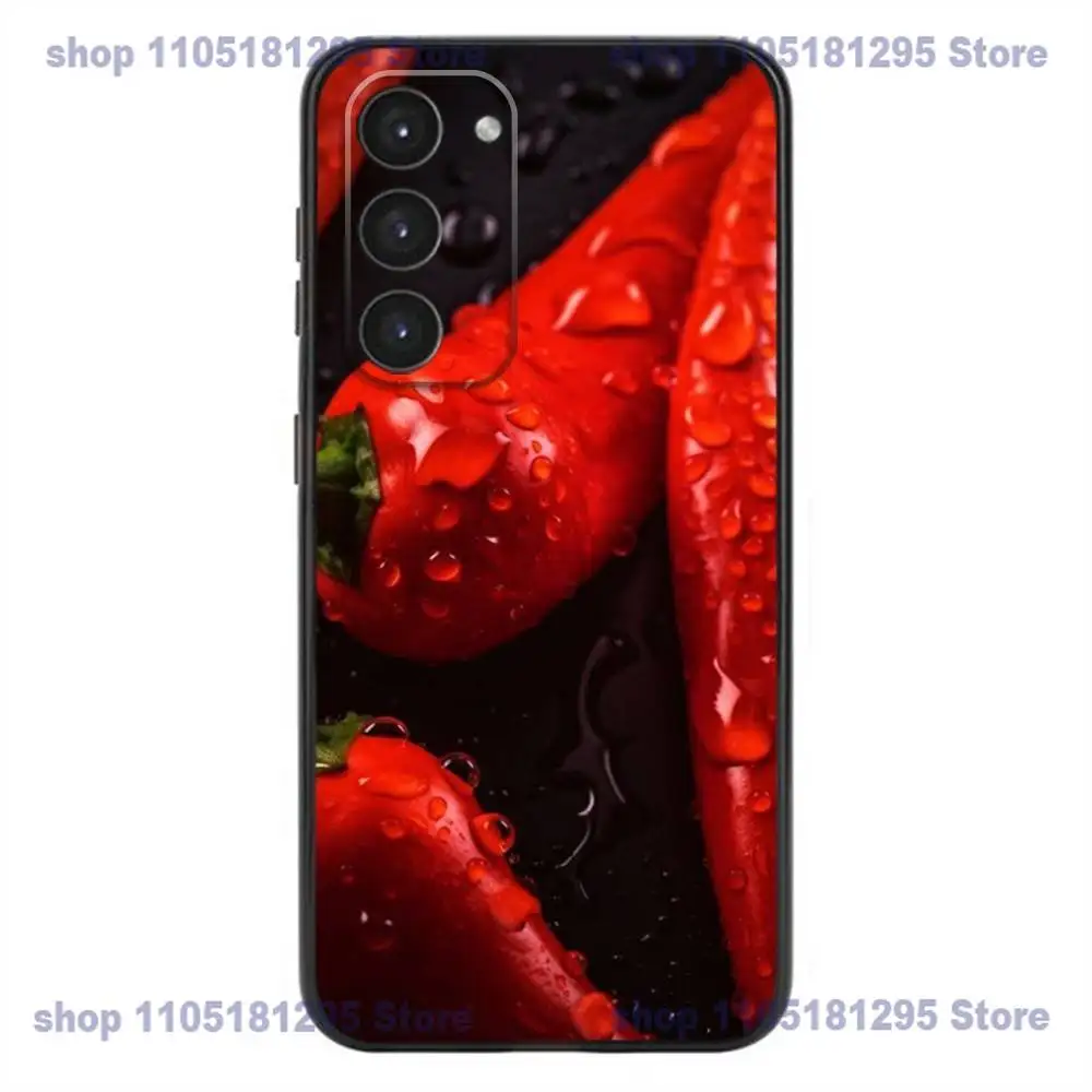 Spicy Red Chili Peppers Phone Case For Samsung Galaxy A32,21s,22,31,52,53,72,73,Note20,8,9,10 Soft Silicone Black Cover