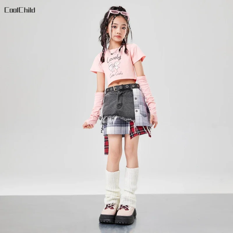 Girls Hip Hop Sweet Butterfly Crop Top Denim Jeans Skirt Kids Street Dance Clothes Sets Children Streetwear Teens K-pop Outfits