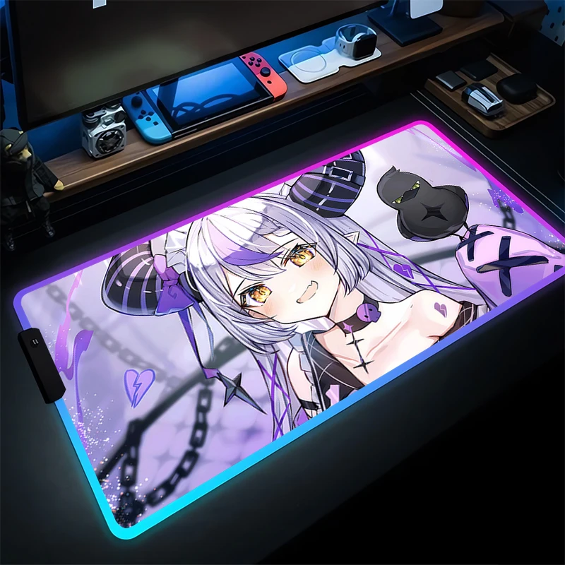

LED Computer Keyboard Mouse Pad Anime Gaming Accessories Table Gamer Carpet RGB Laptop Hololive La Darknesss Desk Mat Mousepad