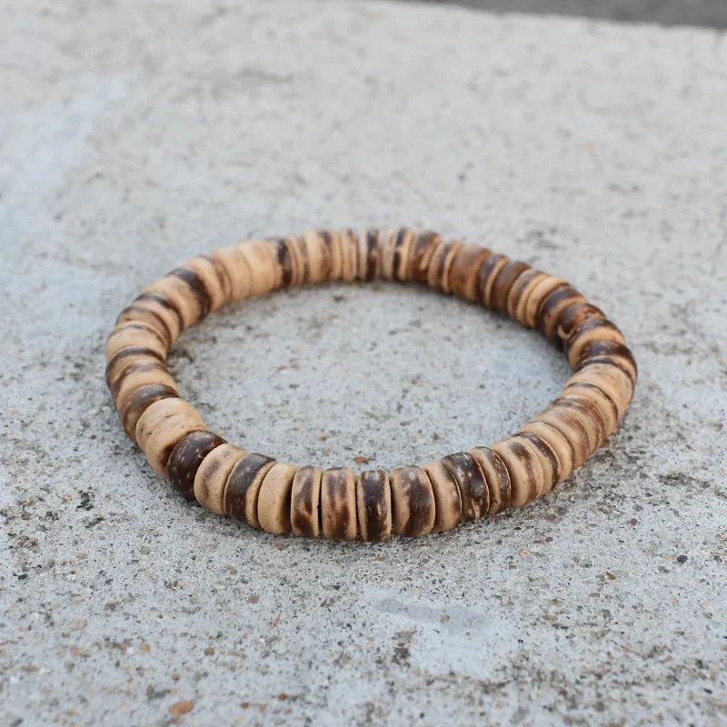 Natural Coconut Shell Beads Bracelet for Women Men Tibetan Buddhist Braided Elastic Rope Bracelet Lucky Jewelry Gift for Couple