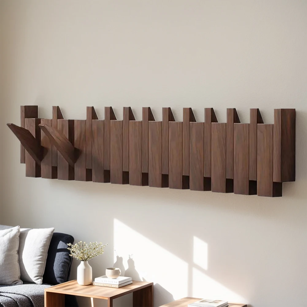 Beech Wooden Coat Racks Wall Hanging Wall Entry Door Hanging Coat Rack with 12 Hooks Solid Wood Art Piano Keys Clothes Hooks