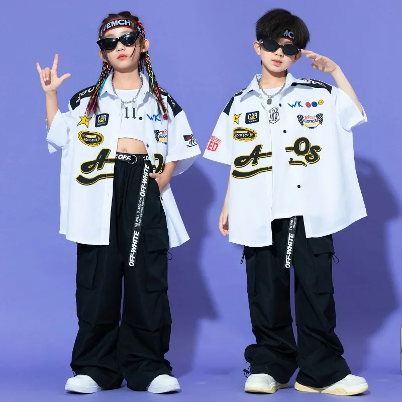 Children's Street Dance Costume, Girls' Jazz Performance, Runway Show Costume, Boys' Motorcycle Style Hip-hop Suit