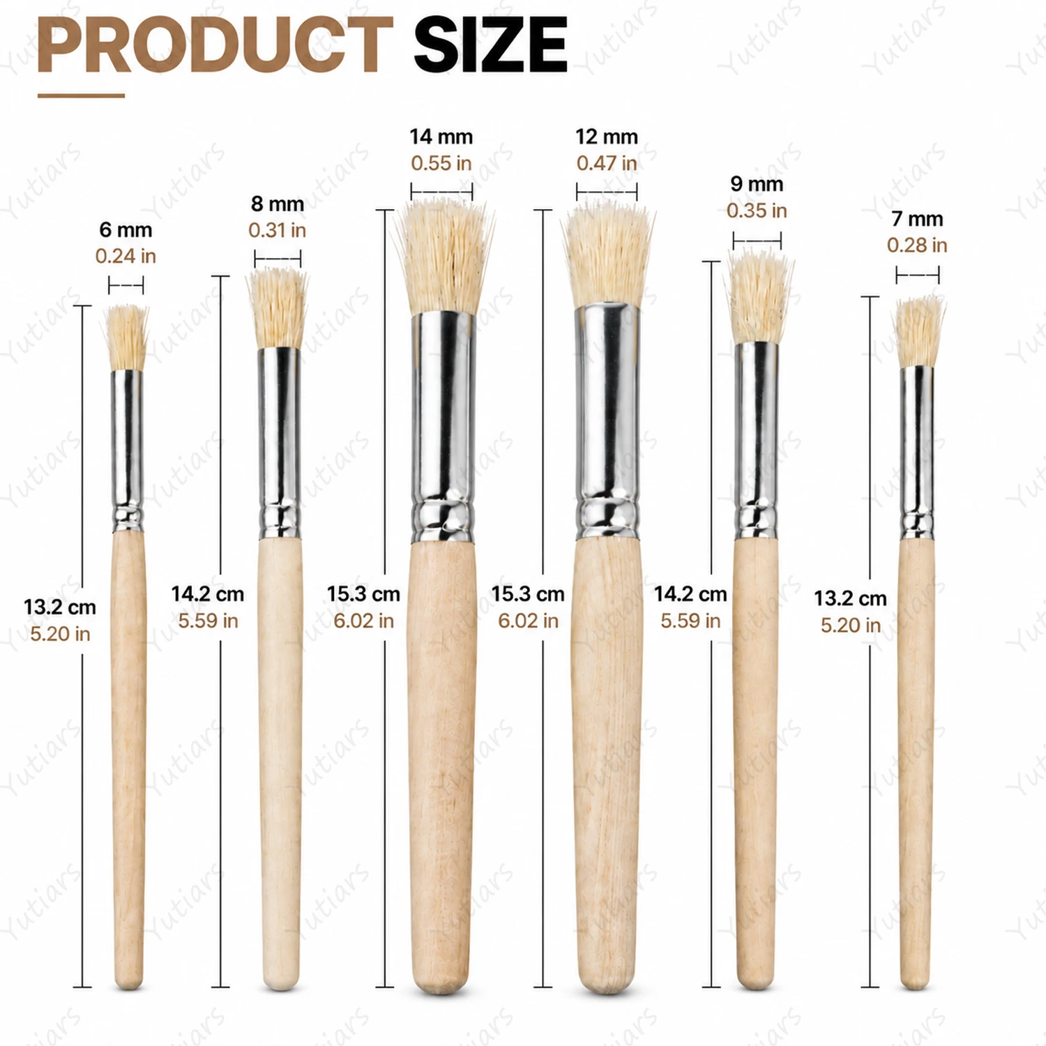 6/12/18PCS Natural Bristle Paint Brushes, Wooden Handle Artist Brush Set for Acrylic Oil Watercolor Painting and DIY Crafts