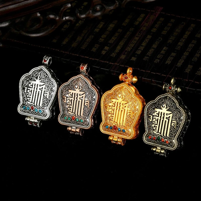 

The Pendant Can Be Opened, The Tangka Gawu Box Heart Sutra Pendant Is Tibetan-style Gilt-colore