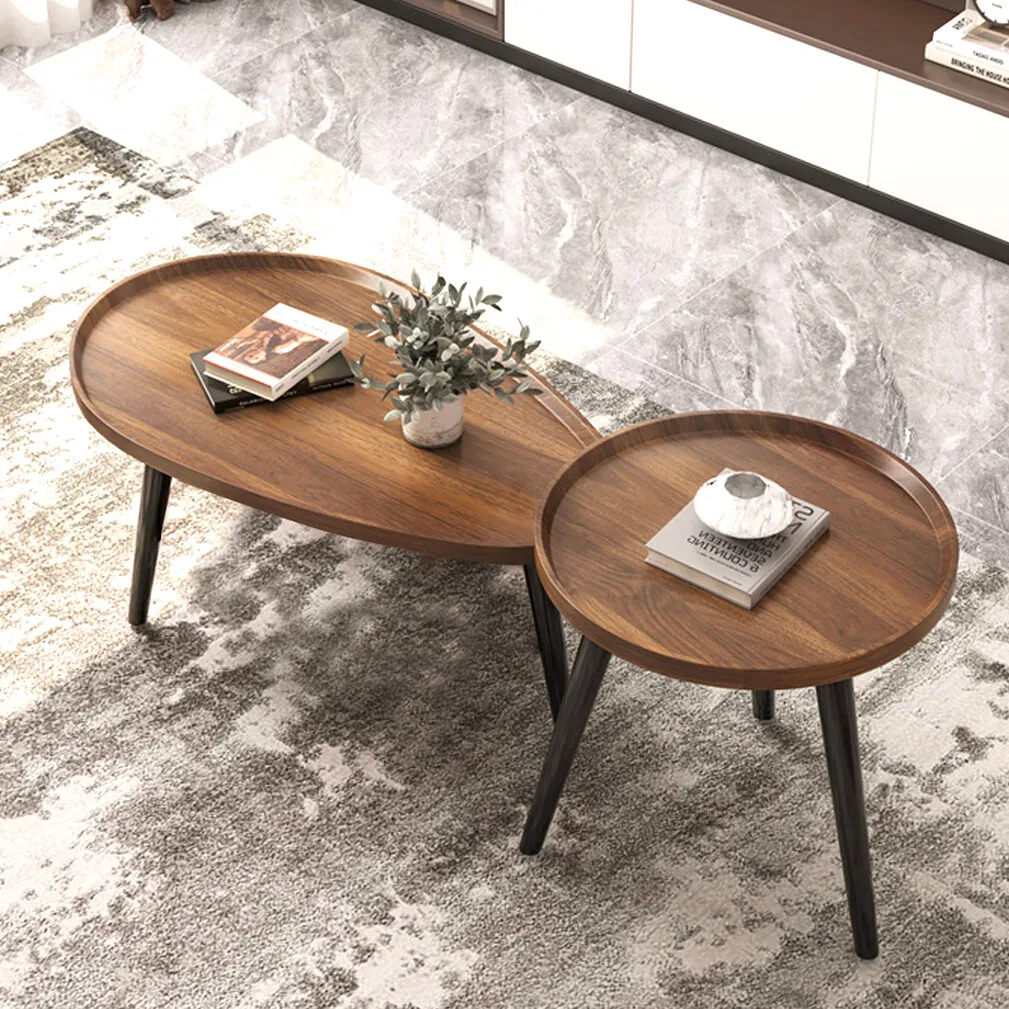 

Set of 2 Detachable Walnut Nesting Coffee Table Side End Table for Balcony Living Room Accent Center Table