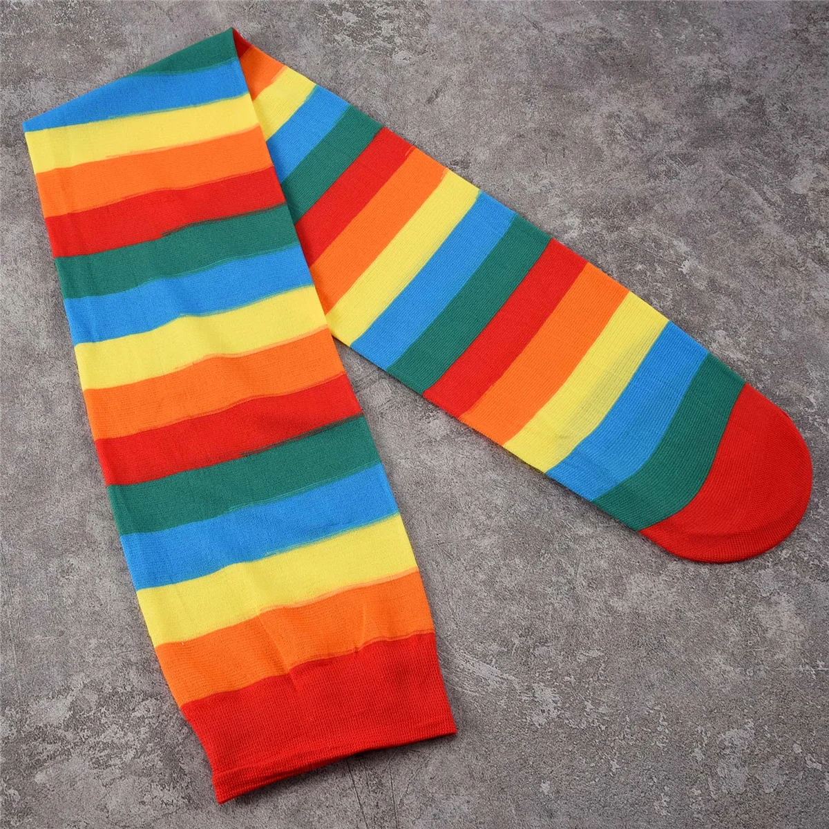 Colorful Rainbow Striped Socks Over the Knee Clown Striped Costume High Stockings for Halloween Cosplay Parties