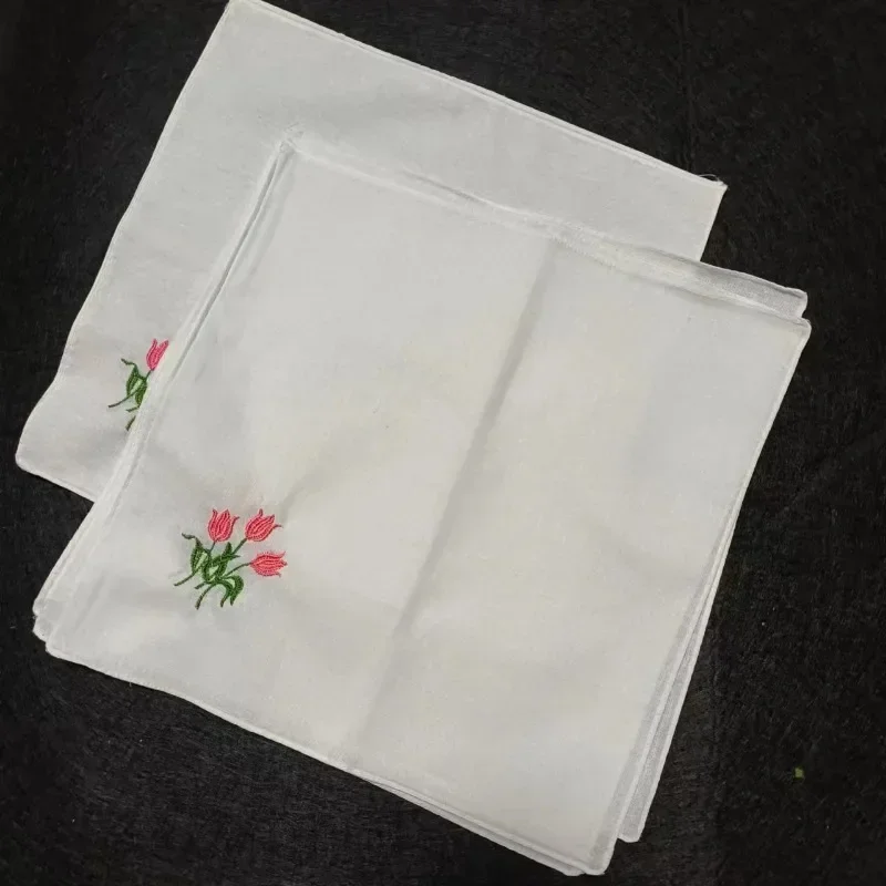 

12PCS Hotel Serving Cloth Napkins Cotton Table Handkerchief Embroidery Tulip Napkin Restaurant Home Elegant Handkerchiefs