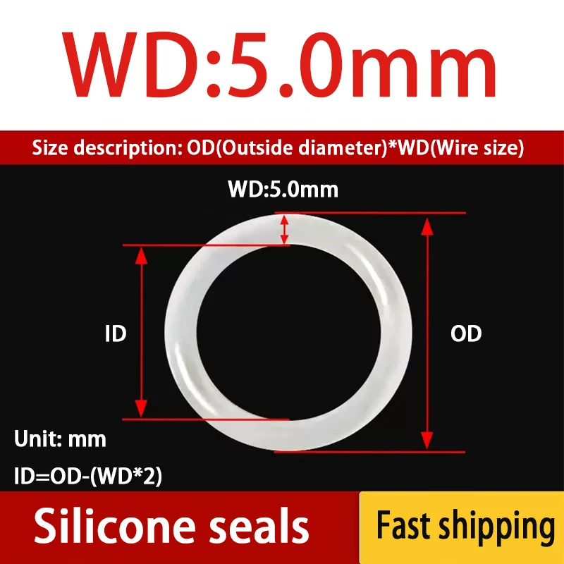 WD：5.0mm Silicone Sealing Ring, Gasket, O-ring, Faucet, Waterproof, High Temperature Resistant, Ring Rubber Ring