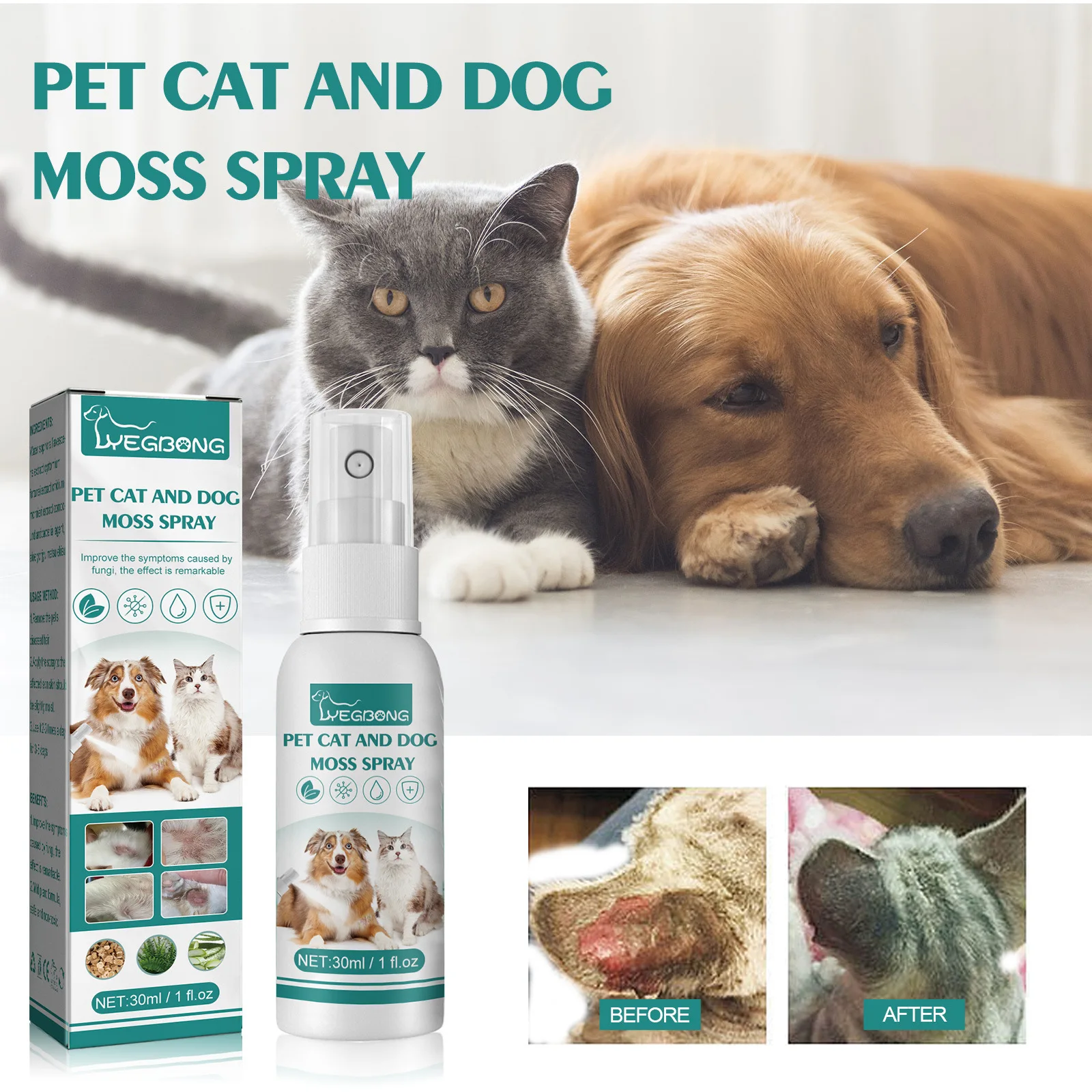 Pet Skin Care Spray Dermatitis Allergy Antibacterial Flea Tick Killer Puppy Mite Removal Relieve Itching Cat Ringworm Treatment