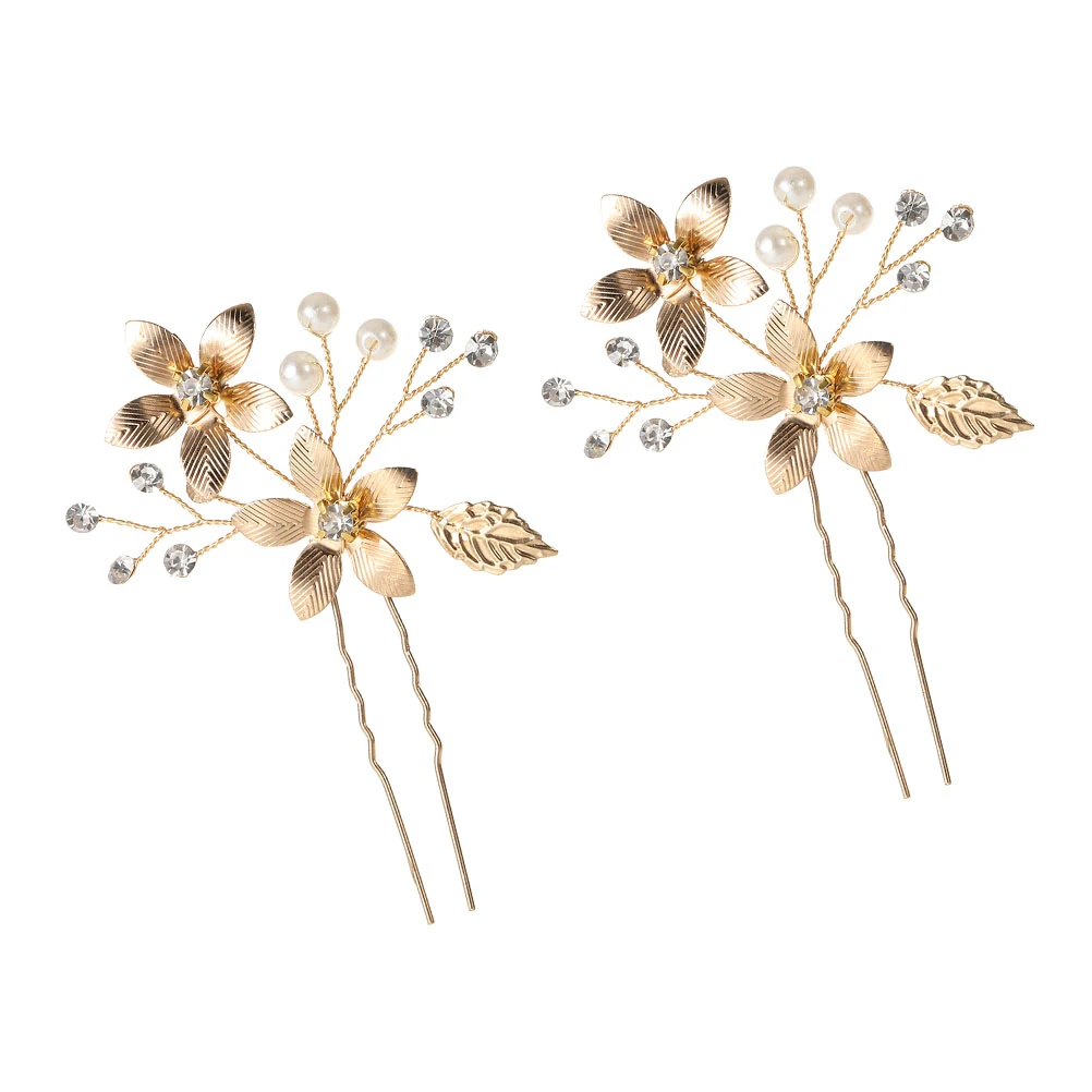 

2pcs Bridal Hairpins U Shape Fork Golden Zinc Alloy Wedding Hair Accessory Elegant Headdress Hanfu Photography