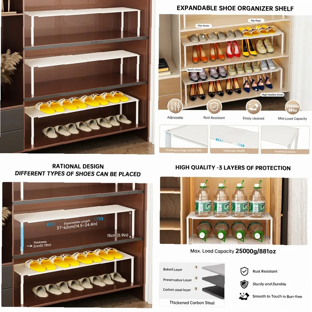 

Space-Saving Shoe Rack Organizer, Adjustable Extendable Double-Layer Shoe Cabinet Storage Solution for Inside Cabinet