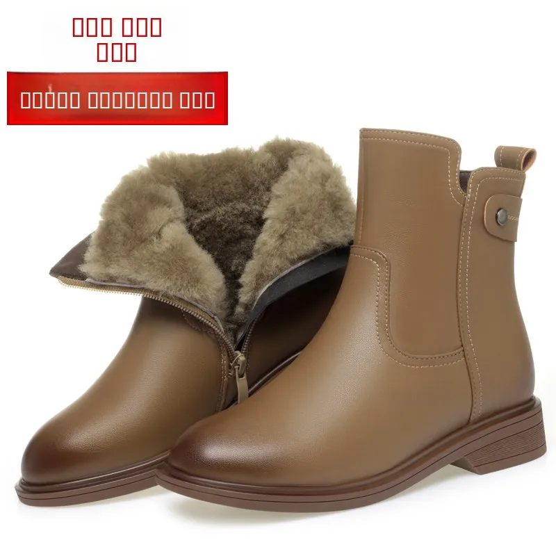

Women's Winter Thi Bot Snow Boots Fce Lined Real Leather Wool ort Boots Anti-slip Mom Cotton oes Comfortable roun...