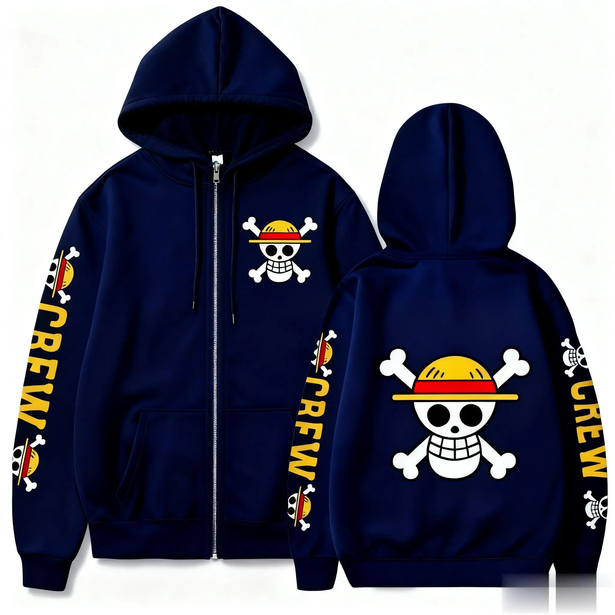 Uma peça anime luffy chapéu de palha crânio zip moletom com capuz jaqueta streetwear casual pulôver masculino feminino primavera outono moda