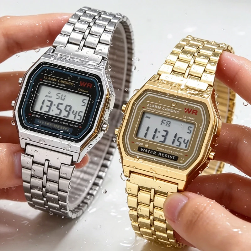 Stainless Steel Digital Watch for Men women Luxury LED Gold Silver Electronic Business Fashion relogios