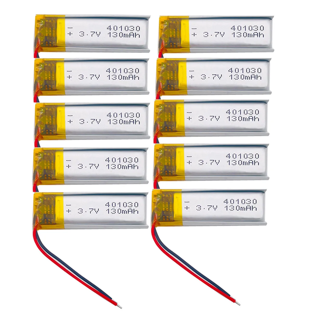 10PCS 401030 371030 3.7V 130mAh Lithium Polymer Lipo Rechargeable Battery For MP3 MP4 GPS Bluetooth Headset Video Pen Camera