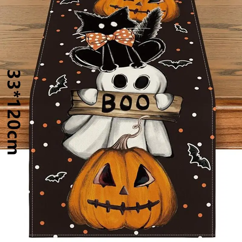 33*120 سنتيمتر 1 قطعة شبح اليقطين القط هالوين الجدول منشفة الخفافيش الخريف الشكر المطبخ الجدول الديكور ديكورات المنزل الطرف #6