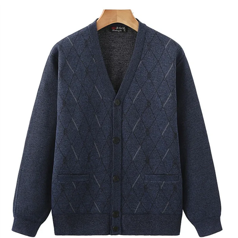 الخريف الشتاء الرجال الصوف الكشمير سترة سترة سترة الخامس الرقبة محبوك طويلة الأكمام سترة معطف