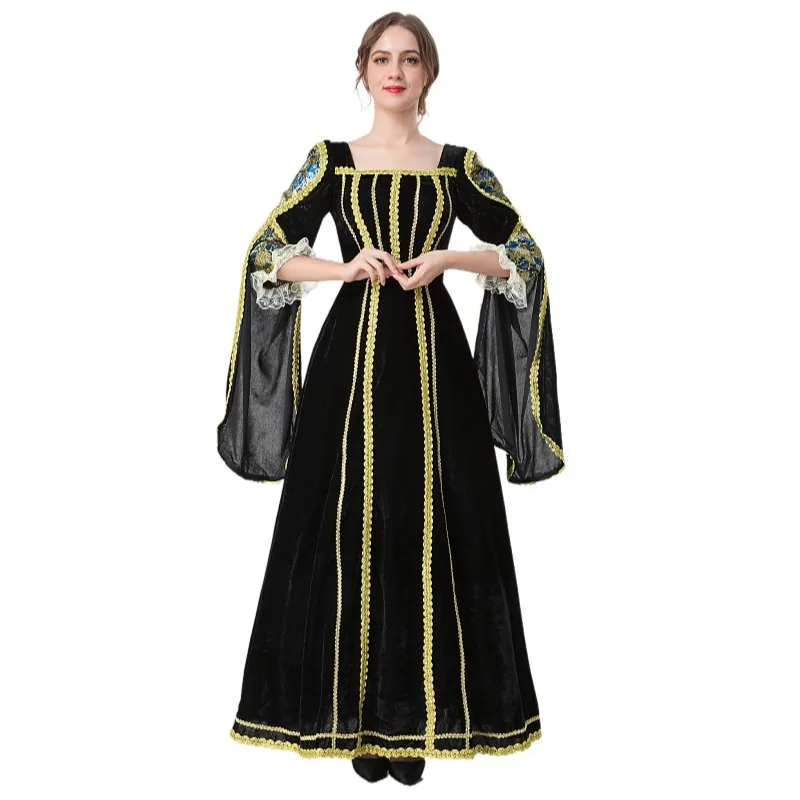 

Новый стиль, черный бархат, французский двор, королева, Хэллоуин, вечеринка, день рождения, драматическое платье Золушки