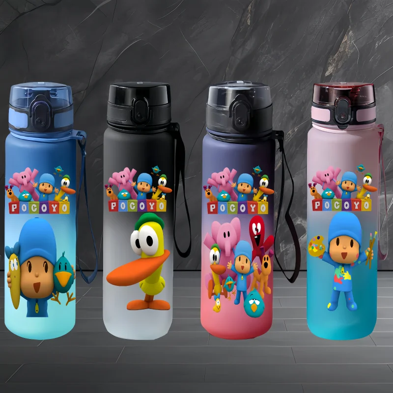 Botella de Agua con Personaje de Dibujos Animados Pocoyo, Botella de Bebida de Gran Capacidad a Prueba de Fugas para Exteriores con Cuerda, Linda Botella de Agua para Niños