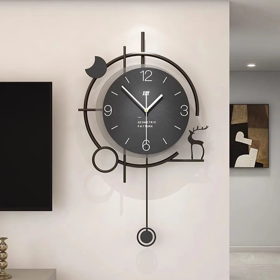 Gift Living Room Wall Clock Decoration Hand Number Elegant Wall Clock Home Art Round Black Unique Bedroom Nordic Saat Wall Decor