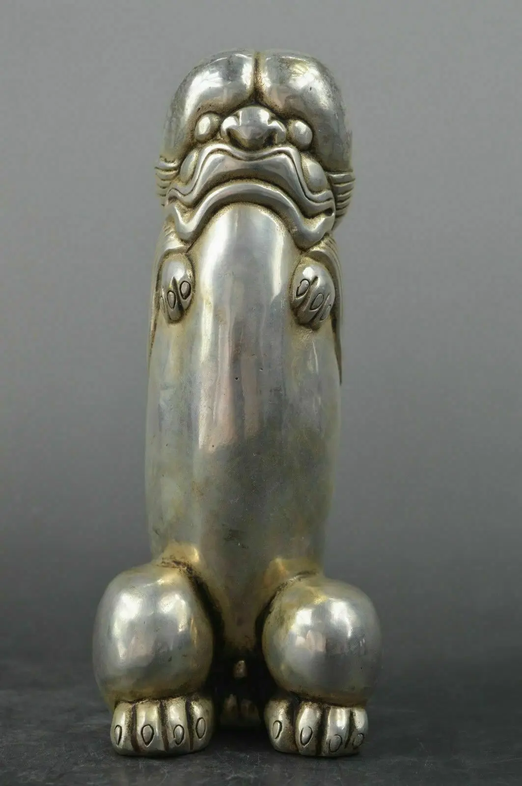 

Chinese Tibet silver carved guard Foo Dogs Lion statues Organs Genitals Beast Head Statue