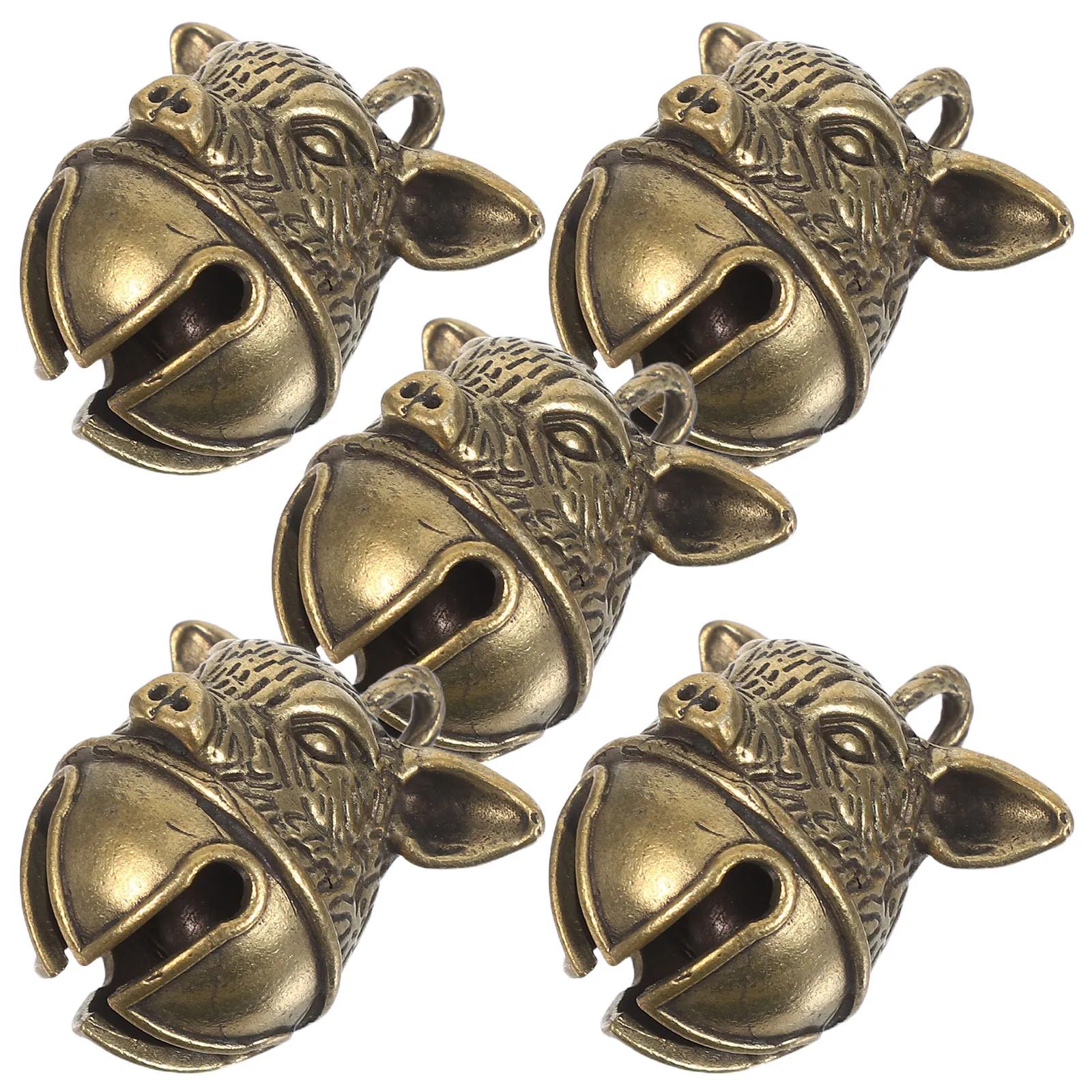 

5Pcs Animal Shaped Bell Pendant - Vintage Brass Pig Head Charm for Keychain Backpack DIY Craft Projects Chinese Zodiac