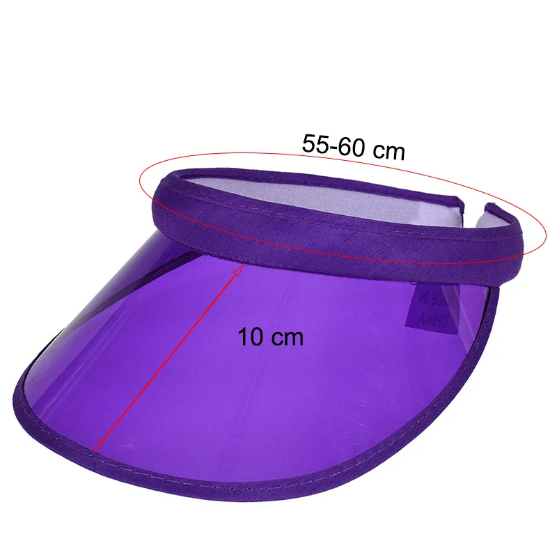 Summer PVC Sun Visor Hats Women Men Anti-UV Sunscreen Cap Candy Color Transparent Empty Top Cap Big Brim Outdoor Sport Beach Hat