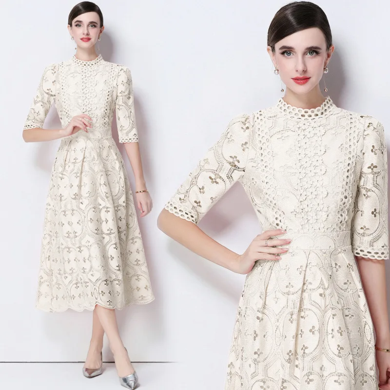 Ele Hollow out Hook Flower Heavy Work Dr Women's Waist Cinching Slimming Svel High Waist Knitted Polyester Fiber