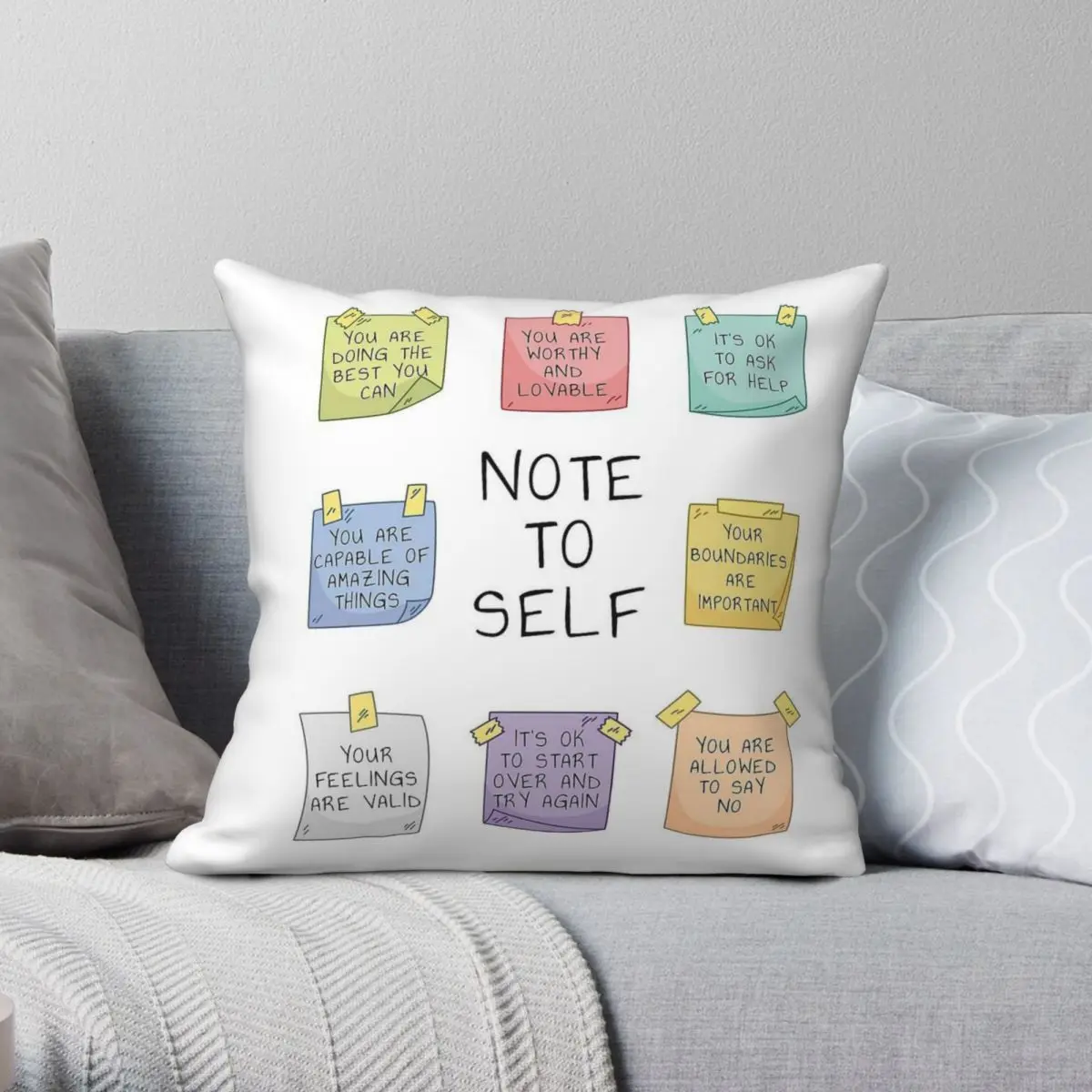 Note To Self Mental Health Square Pillowcase Polyester Linen Velvet Pattern Zip Decorative Pillow Case Home Cushion Cover 18