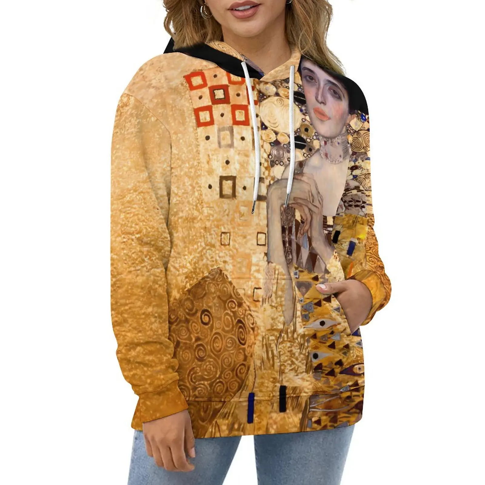 Gustav Klimt Art Casual Hoodies Portrait of Adele Cool Graphic Loose Hoodie Autumn Long-Sleeve Hip Hop Oversized Top