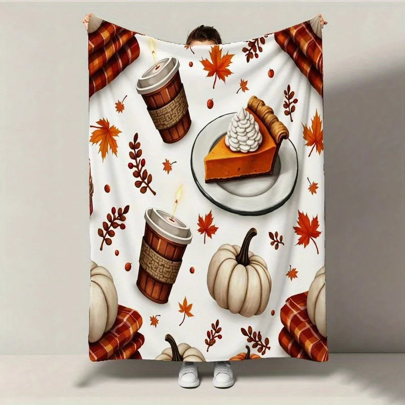

1pc Autumn Flannel Blanket - Ultra-Soft Warm, Thanksgiving/Halloween/Fall Gatherings, Family Gift