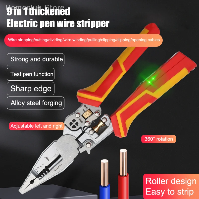 

Плоскогубцы для электрика 9 в 1, многофункциональные универсальные плоскогубцы для зачистки проводов, нескользящие плоскогубцы для измерения электричества