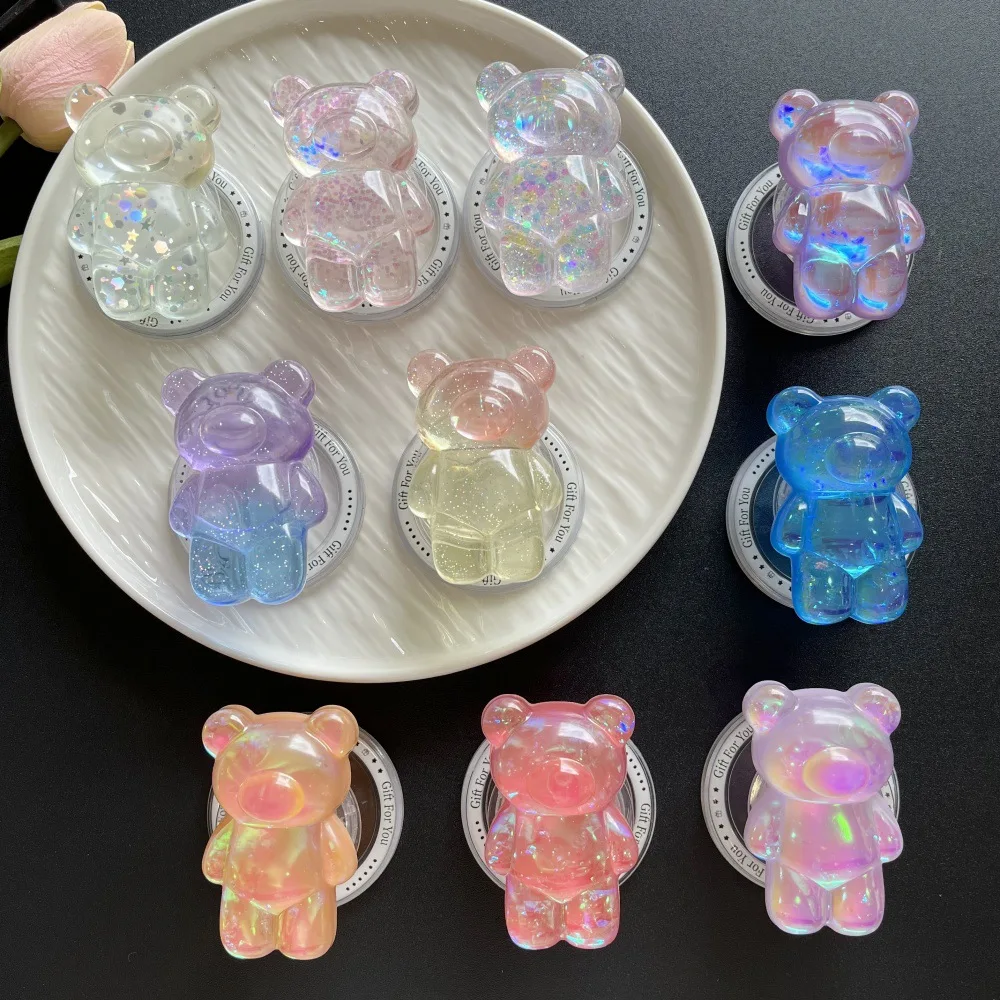 

Kawaii 3D Bear Magnetic Phone Grip Laser Glitter Powder​ Adhesive Holder Detachable Stand for IPhone Samsung Cute Accessories
