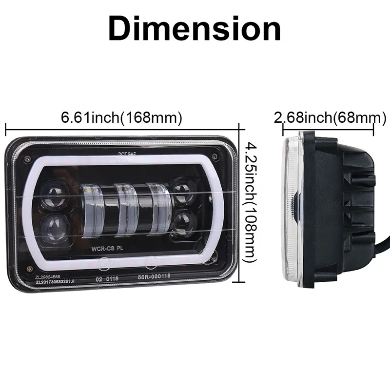 Auto Lighting System 12v Led Rgb Light 4x6 Inch Led Headlight for Kenworth T600 T800 W900 4PC Headlamp