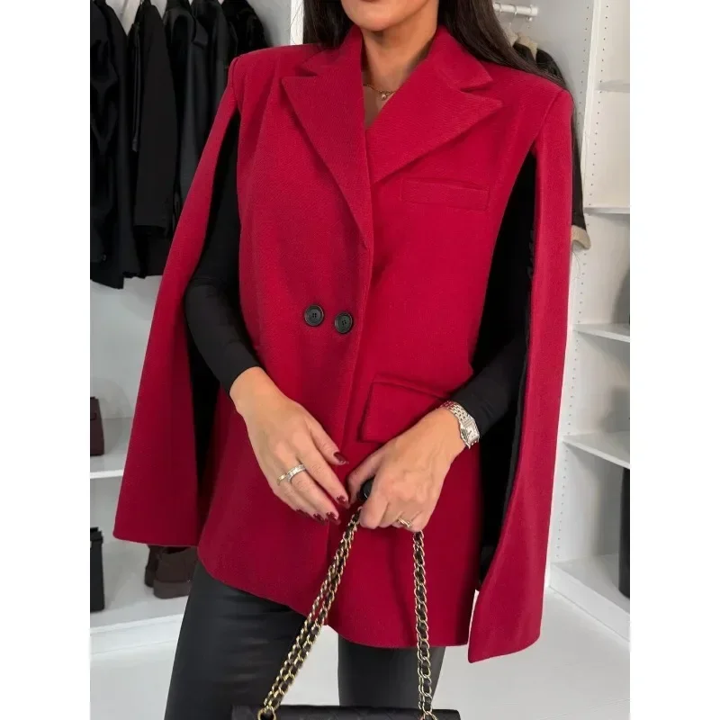

S-XXL New Women's Fashionable Simple Coat Ladies Casual Solid Color Loose Fit Suit Collar Shawl Jacket