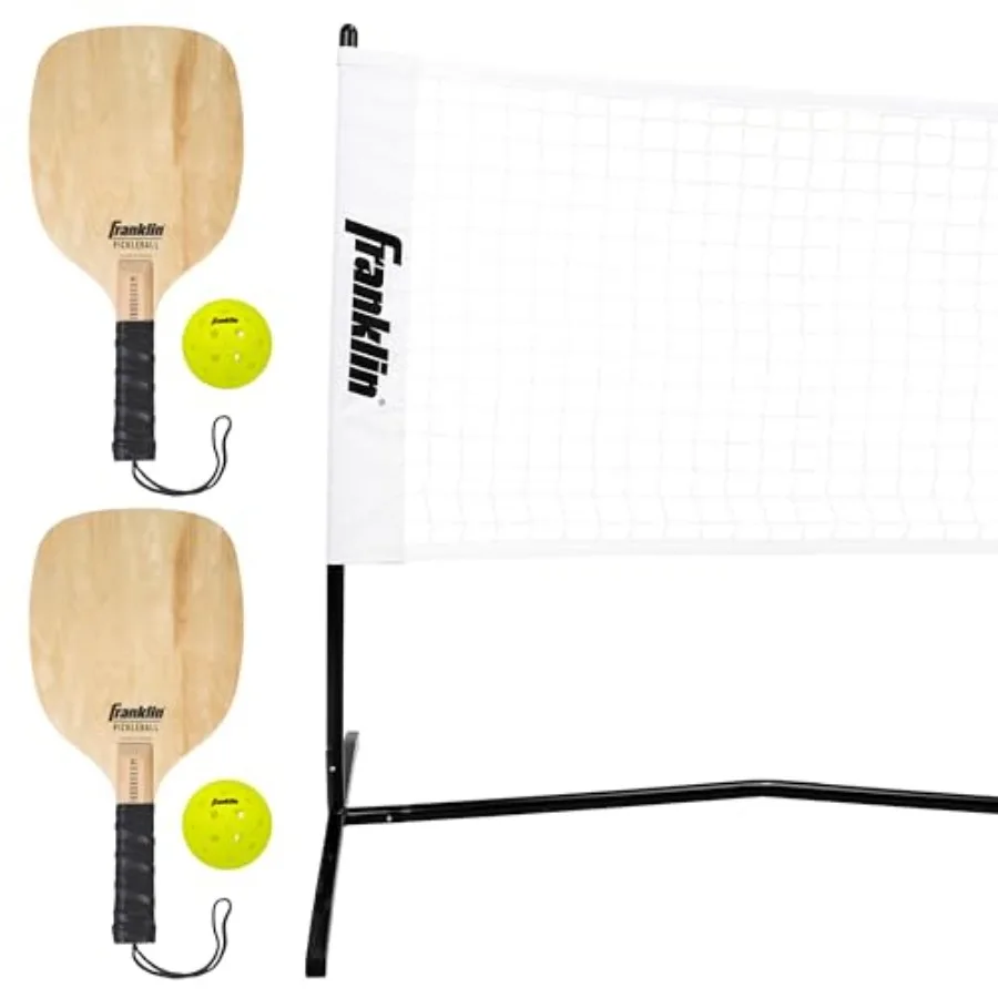 

Half Court Size Pickleball Net by Franklin Pickleball - Includes 10ft Net 2 Paddles and (2) X-40 USA Pickleball Approved Pickle