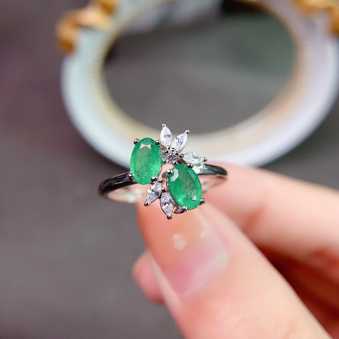 

New Natural Emerald Round Cut Zircon Promise Rings Ladies Luxury 925 Sterling Silver Wedding Jewelry Valentine's Day Ring Gift