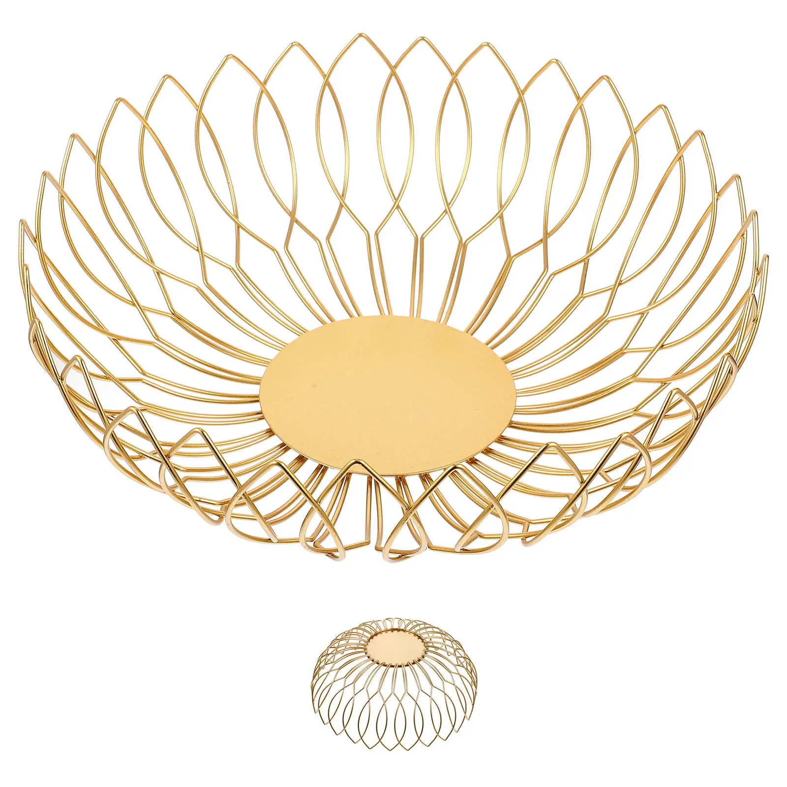 

Fruit Wire Basket Gold Metal Snack Plate Wrought Iron Vegetable Storage Kitchen Countertop Table Bowl Fruit Holder