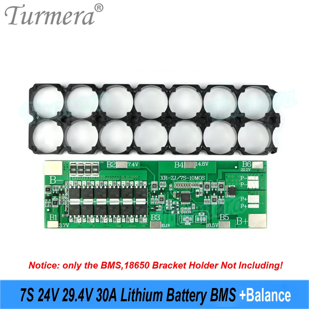 Turmera 7s 30aバランスbms 24v 29.4vリチウム電池保護ボードは、e-スクーター用の18650バッテリーホルダーを溶接できます