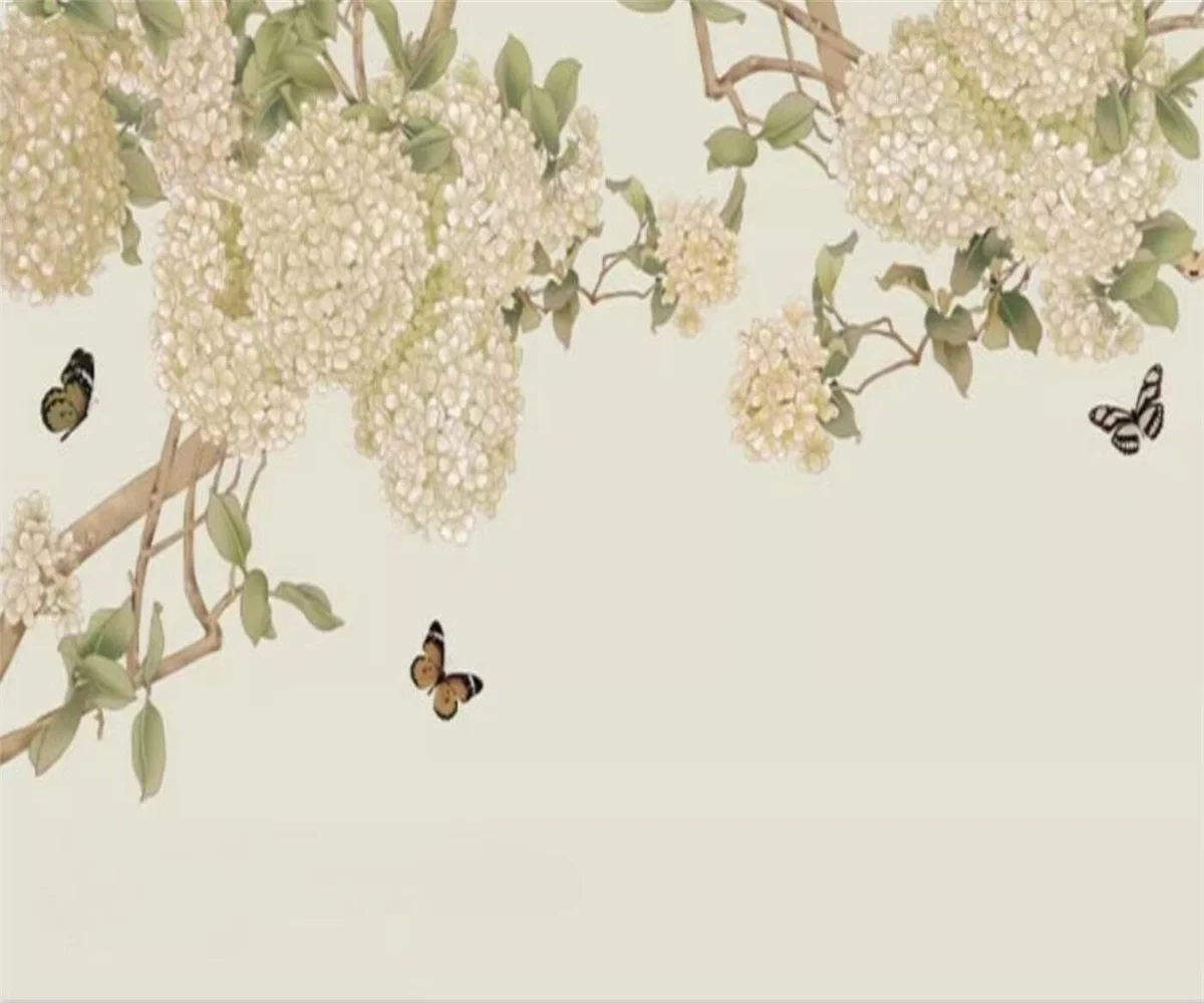 

Настенная роспись на заказ, скандинавские обои с ручной росписью в виде цветочных веток, украшение для дома, настенная роспись с цветами и бабочками, 3D-обои