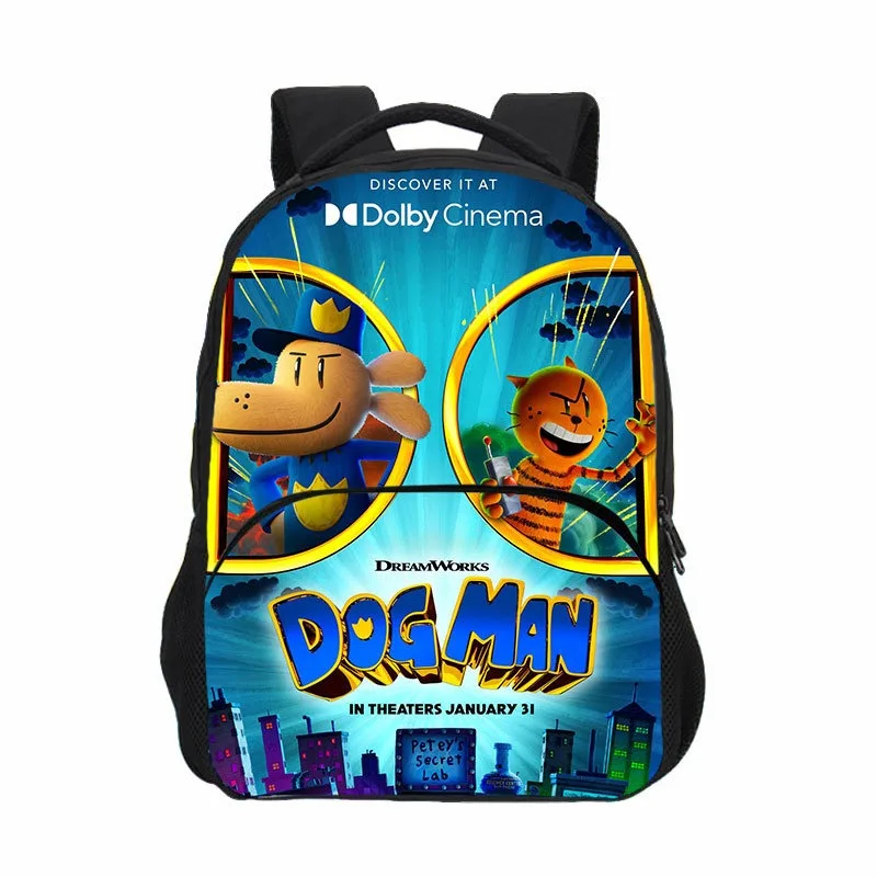 Kids Dog Man Cartoon Backpack Student Back to School Bookbag Large Capacity Casual Travel Knapsack for Teen