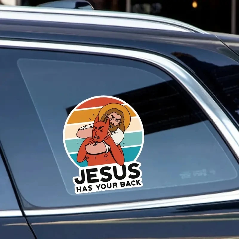 Autocollant en vinyle imperméable chrétien « Jésus a votre dos » pour pare-chocs de voiture, fenêtre, décoration extérieure, thème foi